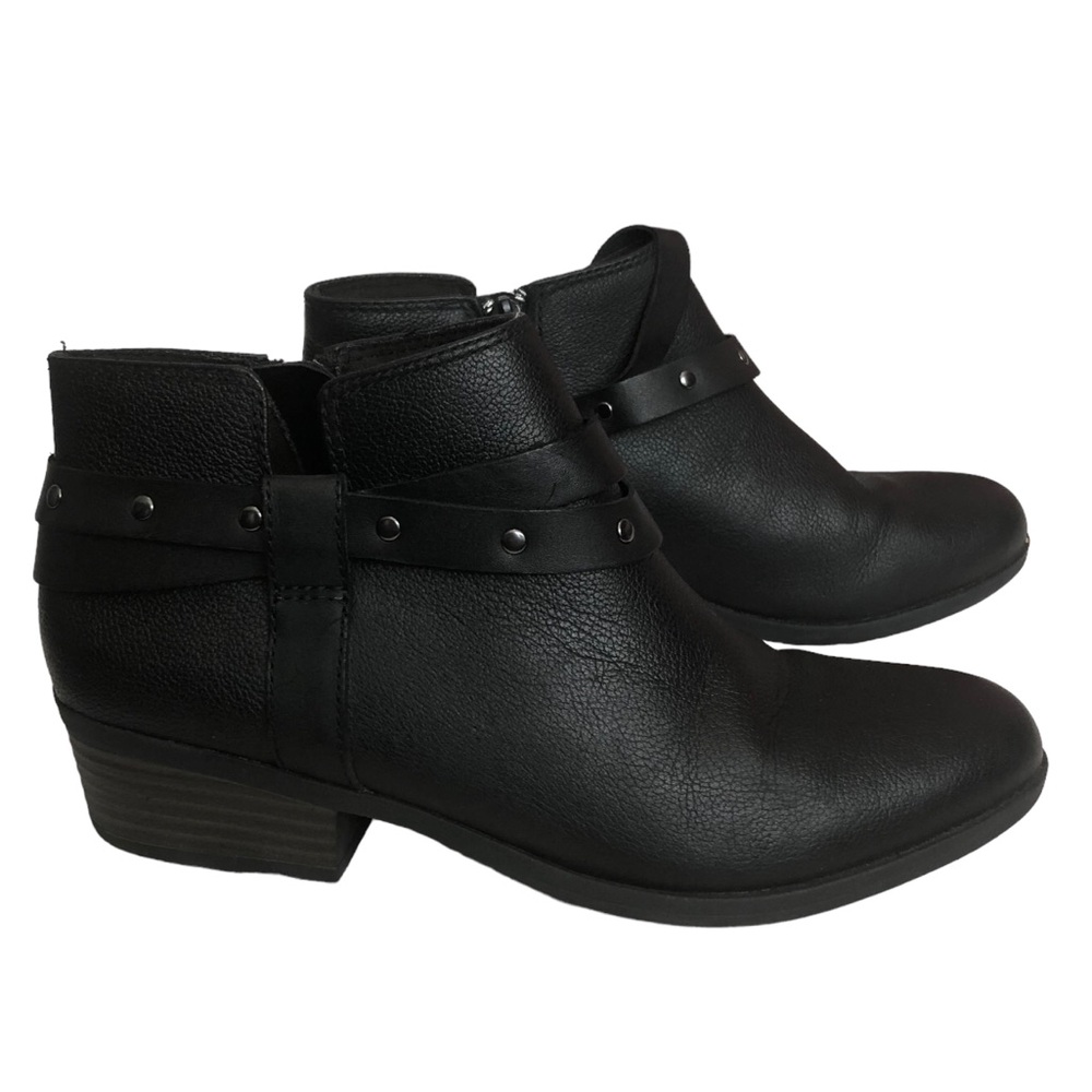 CLARKS - Addiy Zoie Women’s Black Leather Strappy Low Ankle Boots - Size 7.5